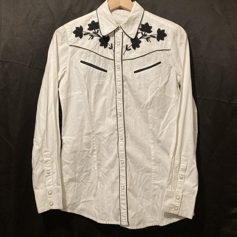 Ryan Michael Womens Pearl Snap Shirt White S Cotton Embroidered Western Floral